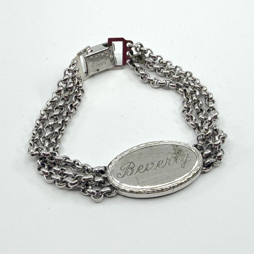 Beverly Vintage Silver Tone Multi-Chain ID Bracelet Statement Jewelry